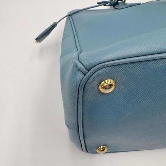 Auth Prada Double Zip Light Blue Saffiano Leather Lux Galleria Tote Bag Preloved - Picture 10 of 16